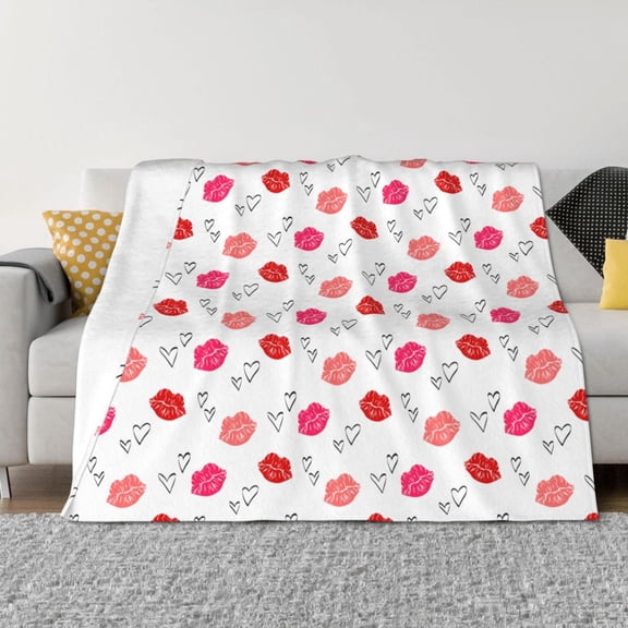 Vsdgher Red Lips 1 Pattern Fleece Throw Blanket, Horizontal Fleece Bedding Home Decor for Couch & Bed All Season Use -60"x50"