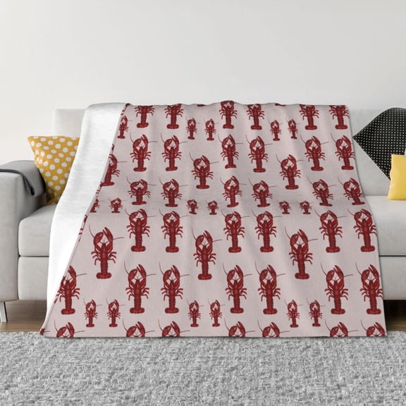 Vsdgher Red Lobster With Claws Pattern Fleece Throw Blanket, Horizontal Fleece Bedding Home Decor for Couch & Bed All Season Use -80"x60"