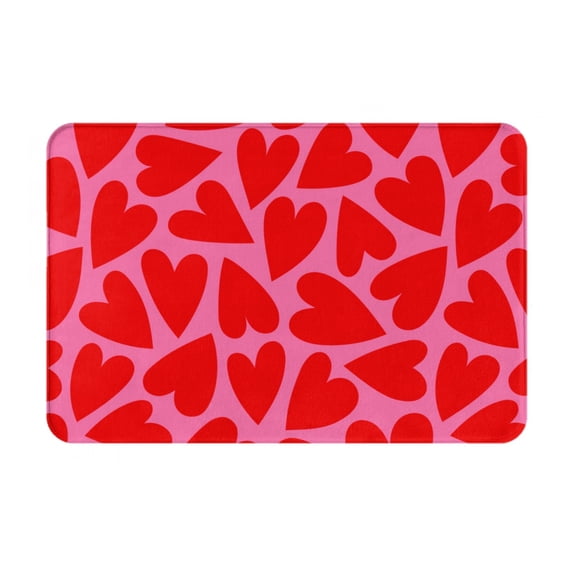 Vsdgher Red Love Heart print Flannel Anti-Slip Floor Mat Comfort Mat Floor Carpet for Decor, Non-Slip, Home, Office, Laundry, Durable