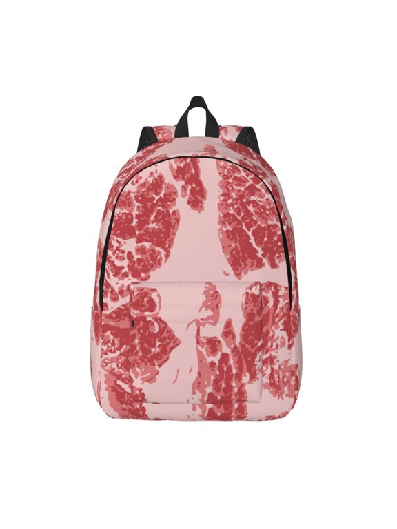 Red Meat Print Canvas Backpack Travel Rucksack Unisex Knapsack 15.7/17.7Inch Laptop Backpack for Work,College -Medium