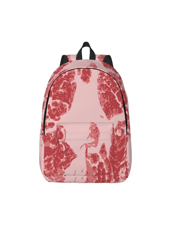 Red Meat Print Canvas Backpack Travel Rucksack Unisex Knapsack 15.7/17.7Inch Laptop Backpack for Work,College -Medium
