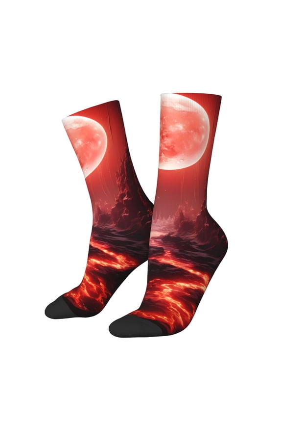 Red Moon Lava Crew Socks for Men & Women, Breathable Casual Athletic Ankle Socks