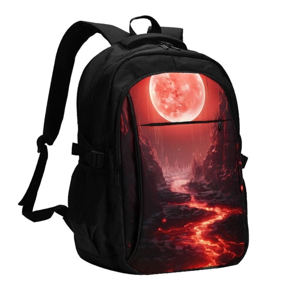 Vsdgher Red Moon Lava Print Travel Laptop Backpack, Laptops Backpack with USB Charging Port, Water Resistant Computer Bag Gift for Men & Women