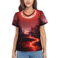 thumbnail image 1 of Vsdgher Red Moon Lava Women Shirts V Neck Short Sleeve Tops T-Shirt Basic Tees, S to 3XLX-Large, 1 of 5