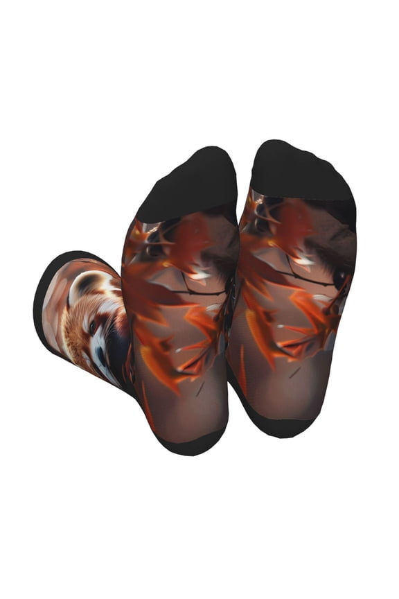 Red Panda Autumn Branches Unisex Crew Socks Lightweight Breathable Ventilation Ankle Socks, Mid-calf socks for Daily