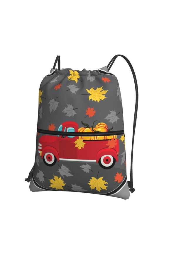Red Pickup Truck With Pumpkins Drawstring Backpack Water Resistant String Bag Sports Sackpack Gym Sack for Men Women