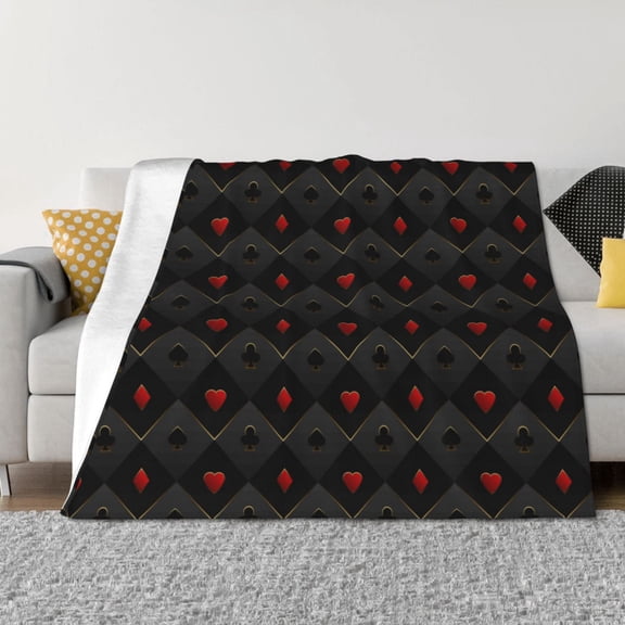 Vsdgher Red Poker Pattern Fleece Throw Blanket, Horizontal Fleece Bedding Home Decor for Couch & Bed All Season Use -50"x40"