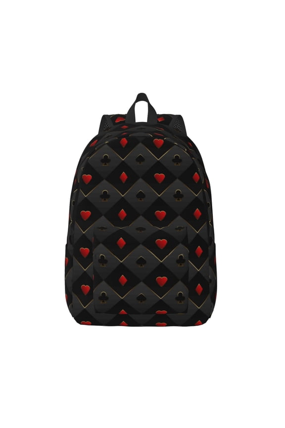 Red Poker Print Canvas Backpack Travel Rucksack Unisex Knapsack 15.7/17.7Inch Laptop Backpack for Work,College -Medium