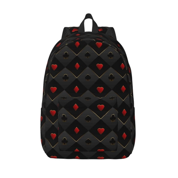 Vsdgher Red Poker Print Canvas Backpack Travel Rucksack Unisex Knapsack 15.7/17.7Inch Laptop Backpack for Work,College -Small