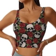thumbnail image 1 of Vsdgher Red Rose Skull Print Women Sleeveless Athletic Tank Top Built-in Bra Camisole Sports Vest for Yoga Running Fitness Exercise with Removable Pads, 1 of 8