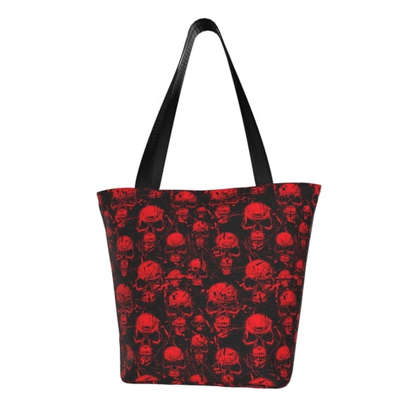 Vsdgher Red Skulls print Reusable Shopping Grocery Bags for Women Shopping with Pouch Foldable Pouch Lightweight Polyester Fabric