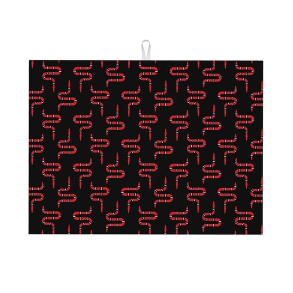 Vsdgher Red Snake Dish Drying Mat Super Absorbent Drying Mat Large Dish Drying Mats for Kitchen Counter Kitchen Drying Mat 24" x 18"