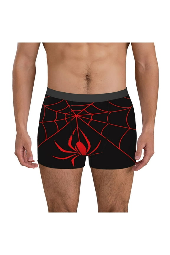 Red Spider Pattern Men's Boxer Brief Underwear,Soft Funny Underwear for Men-Large