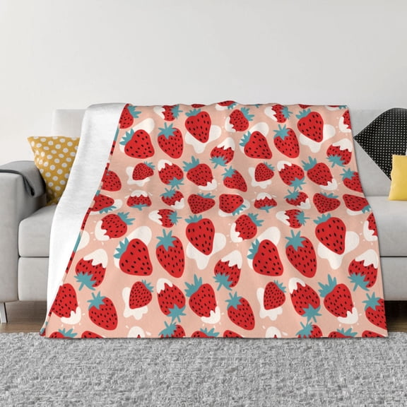 Vsdgher Red Strawberry Pattern Fleece Throw Blanket, Horizontal Fleece Bedding Home Decor for Couch & Bed All Season Use -40"x30"