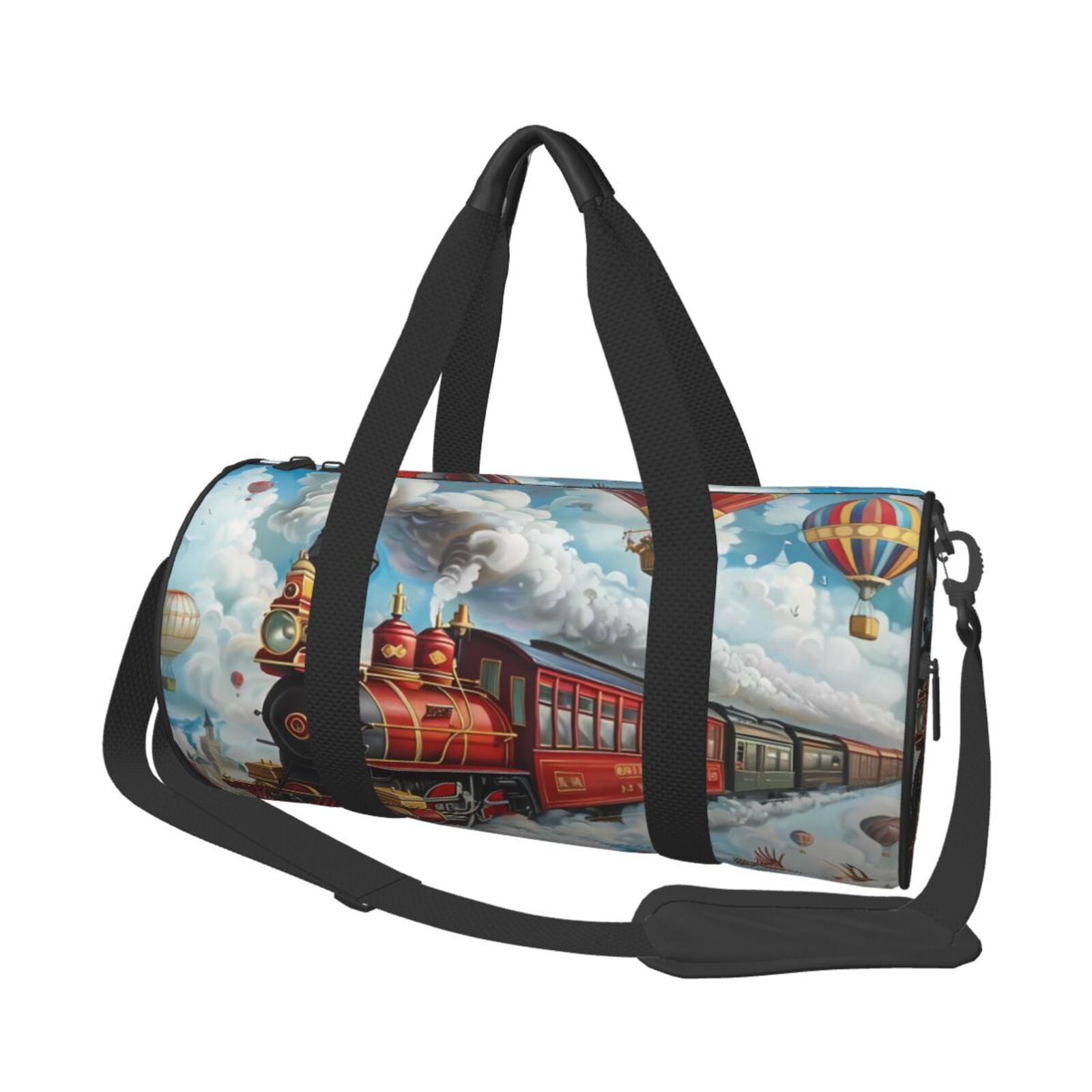 Vsdgher Red Train Hot Air Balloon 45L Foldable Duffel Bag, Sports Gym Bag,Overnight Bag, Portable Weekender Bag for Airplanes