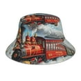 thumbnail image 1 of Vsdgher Red Train Hot Air Balloon Print Bucket Hat for Men&Women Bucket Hat Reversible Summer Double-Side-Wear Travel Gardening, Beach, Camping, Hiking, Fishing Cap, 1 of 5