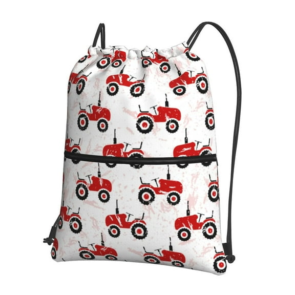Vsdgher Red Wheeled Tractors Drawstring Backpack Water Resistant String Bag Sports Sackpack Gym Sack for Men Women