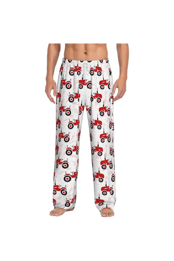 Red Wheeled Tractors Print Mens Pajama Pants Sleep & Lounge Pants, PJ Bottoms With elastic waistb and Pockets