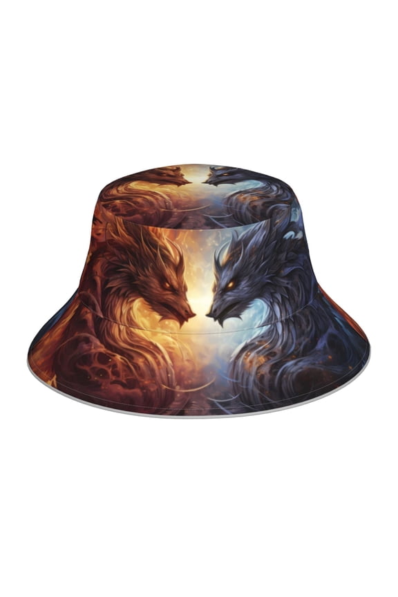 Red And White Beast Print Bucket Hat for Men&Women Bucket Hat Reversible Summer Double-Side-Wear Travel Gardening, Beach, Camping, Hiking, Fishing Cap
