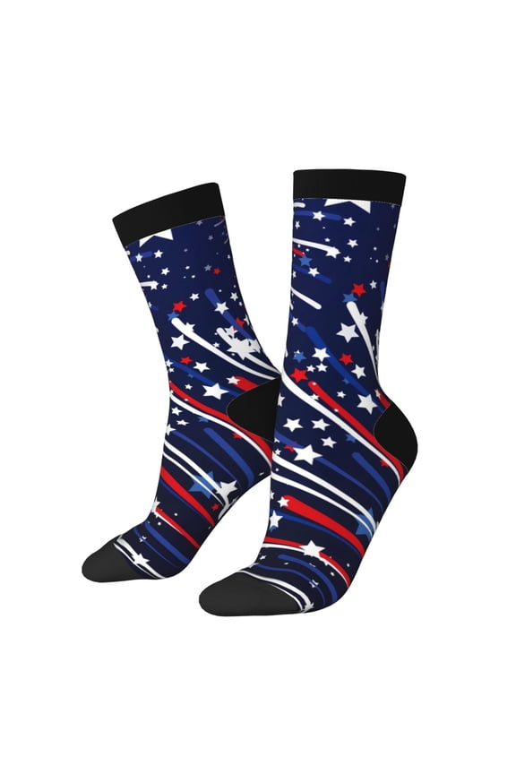 Red White Blue Fireworks 1 Crew Socks for Men & Women, Breathable Casual Athletic Ankle Socks