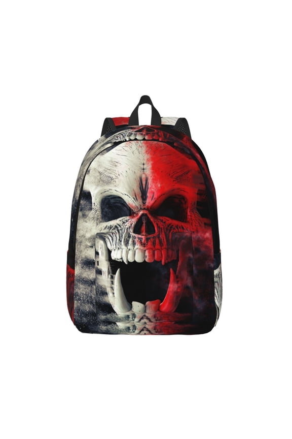 Red And White Screaming Demon Skull Print Canvas Backpack Travel Rucksack Unisex Knapsack 15.7/17.7Inch Laptop Backpack for Work,College -Small