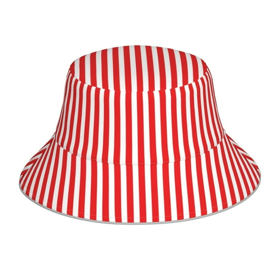 Vsdgher Red And White Stripes Print Bucket Hat for Men&Women Bucket Hat Reversible Summer Double-Side-Wear Travel Gardening, Beach, Camping, Hiking, Fishing Cap