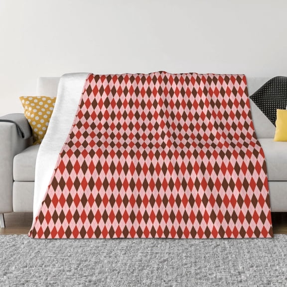 Vsdgher Red and Brown Squares Pattern Fleece Throw Blanket, Horizontal Fleece Bedding Home Decor for Couch & Bed All Season Use -40"x30"