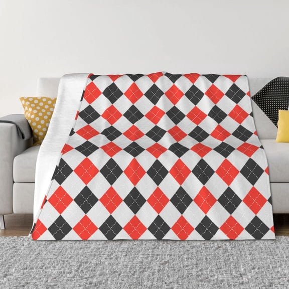 Vsdgher Red and black argyle Pattern Fleece Throw Blanket, Horizontal Fleece Bedding Home Decor for Couch & Bed All Season Use -80"x60"