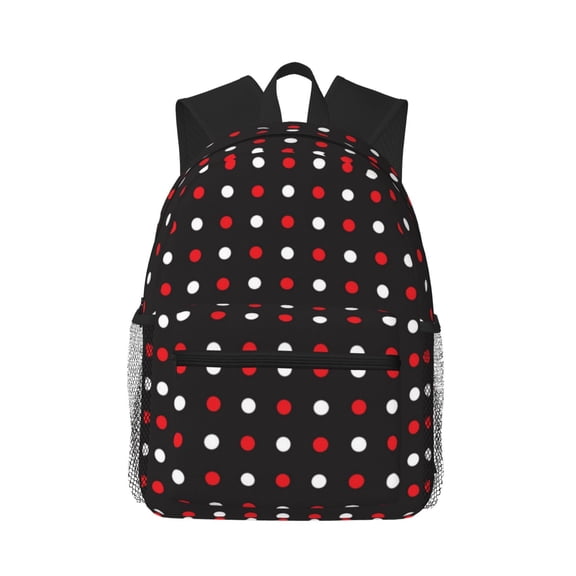Vsdgher Red and white polka dots Print Unisex Large Capacity Bookbag Schoolbag Casual Daypack for High School/College/Teens/Travel/Work