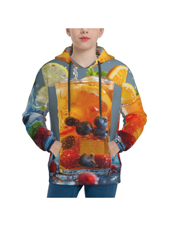 Refreshing Fruit Infused Drinks Hoodie Youth Classic Hooded Pullover Sweatshirts Essentials Hoodie for Children (s-xl)-Small
