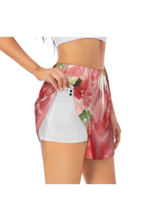 Refreshing Watermelon Slices Athletic Shorts for Women, Women's Running Double Layer Shorts, High Waisted Yoga Shorts, Workout Athletic Shorts-Medium