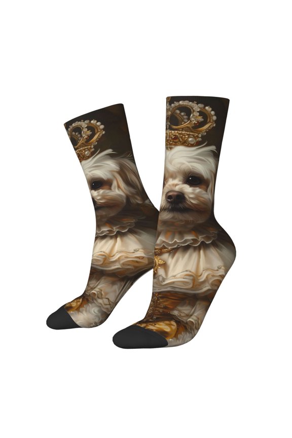 Regal Dog In Royal Attire Crew Socks for Men & Women, Breathable Casual Athletic Ankle Socks
