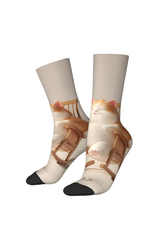 Relaxing Cat With Tea Crew Socks for Men & Women, Breathable Casual Athletic Ankle Socks