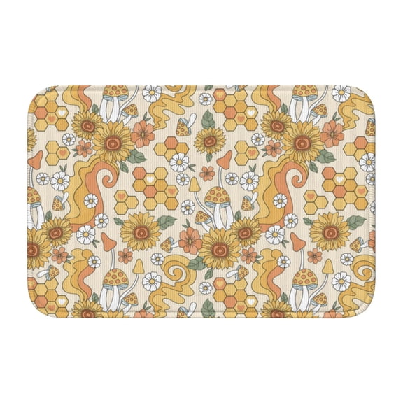 Vsdgher Retro 70s 60s Flower Hem Mat 40x60 - Multipurpose Doormat for Indoor & Outdoor Use - Welcome Your Guests with our Entrance Mat