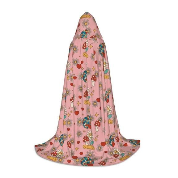 Vsdgher Retro 70s 60s Hippie Flower Hooded Cloak, Teenagers Halloween Hoodies Robe Cosplay Capes, Halloween Hooded Cape Cosplay Costume-Medium