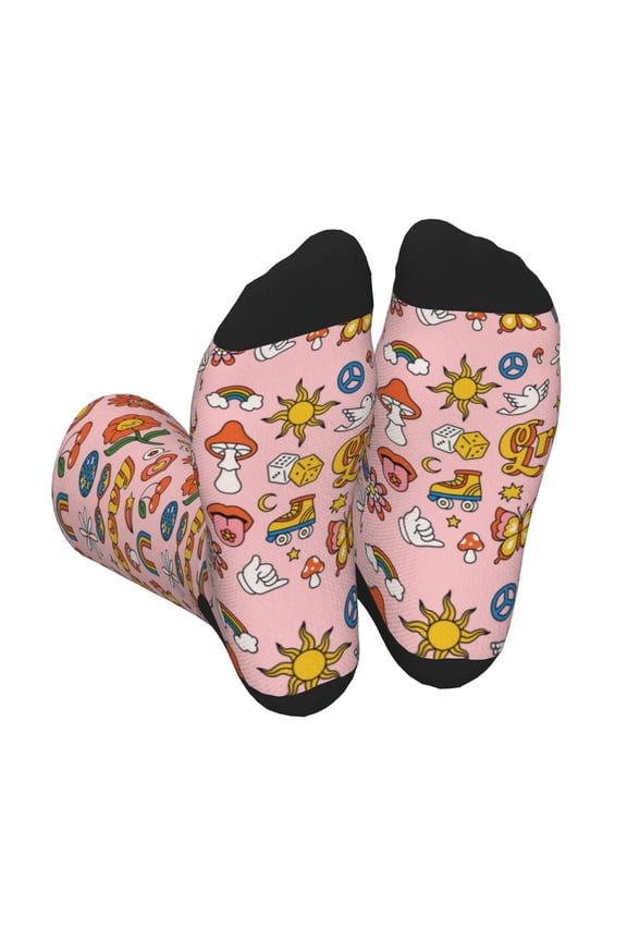 Retro 70s Hippie Unisex Crew Socks Lightweight Breathable Ventilation Ankle Socks, Mid-calf socks for Daily