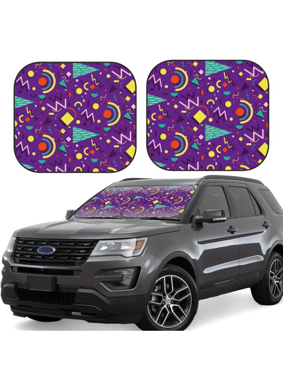 Retro 80s Style Print Car Windshield Sun Shade, Reflective Sunshade Window Sunshade Sun Visor Protector Fit for Cars,Trucks,SUVs-Small