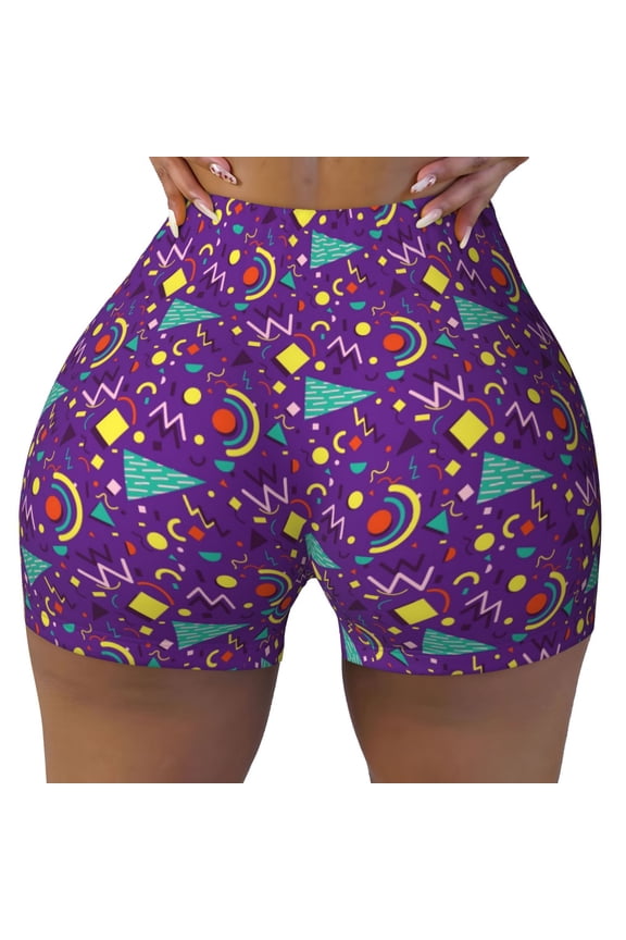 Retro 80s Style print Workout Shorts for Women Seamless Soft Smooth Gym Yoga Scrunch Active Exercise Fitness Shorts