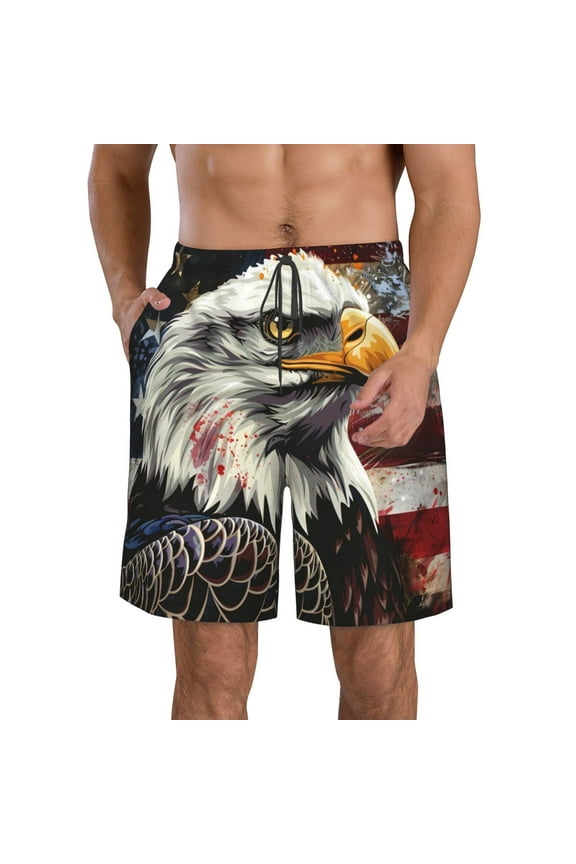 Retro American Eagle A Men's Beach Shorts, Surfing shorts, Swim trunks, Quick Dry Swim Trunks for Surfing Beach Fun -Large
