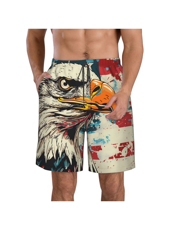 Retro American Eagle Men's Beach Shorts, Surfing shorts, Swim trunks, Quick Dry Swim Trunks for Surfing Beach Fun -3X-Large