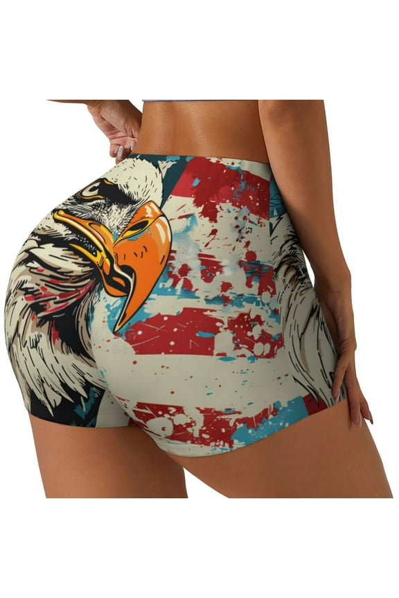Retro American Eagle Workout Shorts for Women Seamless Soft Smooth Gym Yoga Scrunch Active Exercise Fitness Shorts-Small