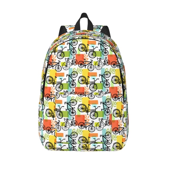 Vsdgher Retro Bike Print Canvas Backpack Travel Rucksack Unisex Knapsack 15.7/17.7Inch Laptop Backpack for Work,College -Small