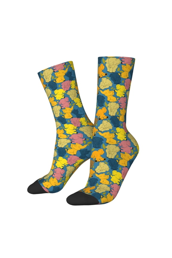 Retro Boho Elephants Crew Socks for Men & Women, Breathable Casual Athletic Ankle Socks
