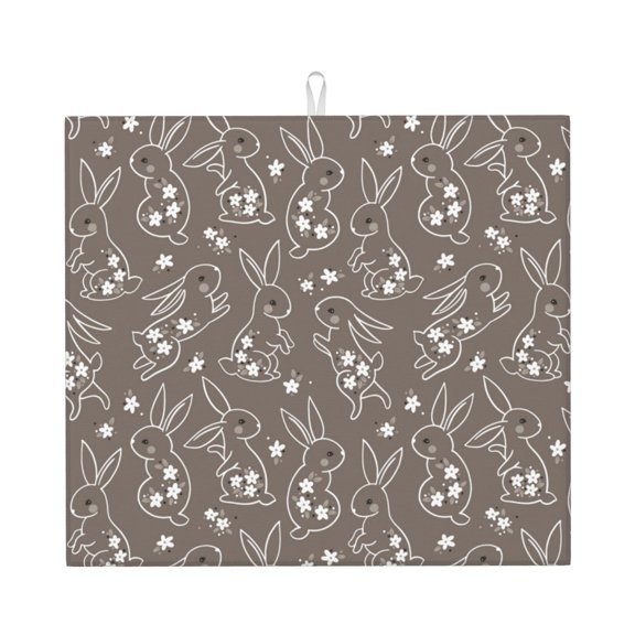 Vsdgher Retro Bunny Print Dish Drying Mat, Kitchen Counter Mat, Dish Drying Pad for Dishes, Utensils, Pots and Pans,16" x 18"
