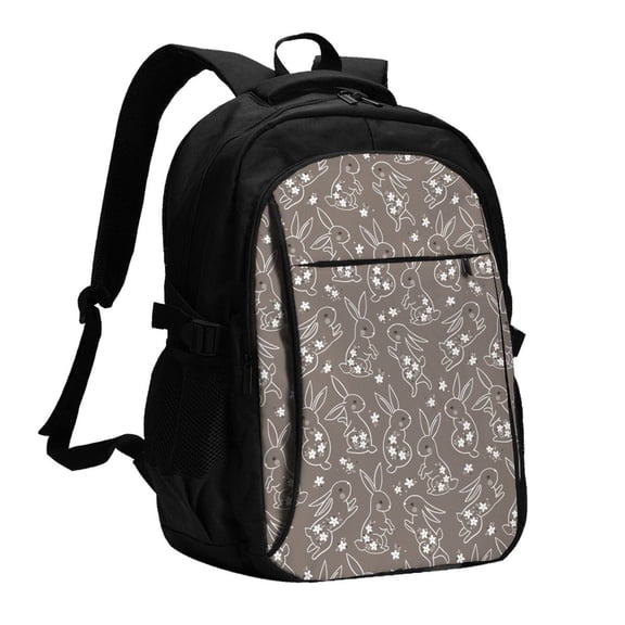 Vsdgher Retro Bunny Print Travel Laptop Backpack, Laptops Backpack with USB Charging Port, Water Resistant Computer Bag Gift for Men & Women