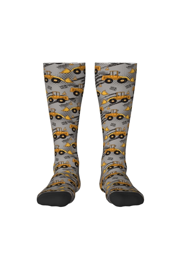 Retro Excavator Print Thigh High Socks Extra Long Stretchy Sock Women Over Knee High Opaque Stocking Daily Wear