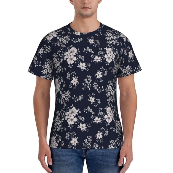 Vsdgher Retro Flower Print Men's Dry Fit Mesh Athletic Shirts Moisture Wicking Tennis T-Shirt Tops