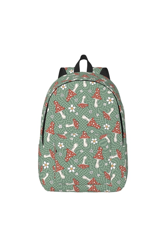 Retro Hippie Groovy Mushroom Print Canvas Backpack Travel Rucksack Unisex Knapsack 15.7/17.7Inch Laptop Backpack for Work,College -Small