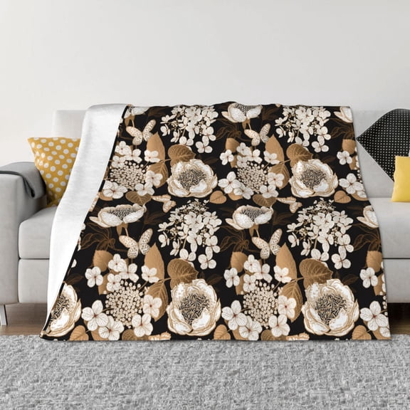 Vsdgher Retro Hydrangeas Pattern Fleece Throw Blanket, Horizontal Fleece Bedding Home Decor for Couch & Bed All Season Use -80"x60"