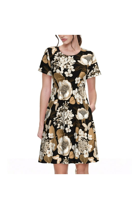 Retro Hydrangeas for Womens Summer 2025 Casual Midi Maxi Dresses Lightweight Short Sleeve Round Neck Beach Dress -Large